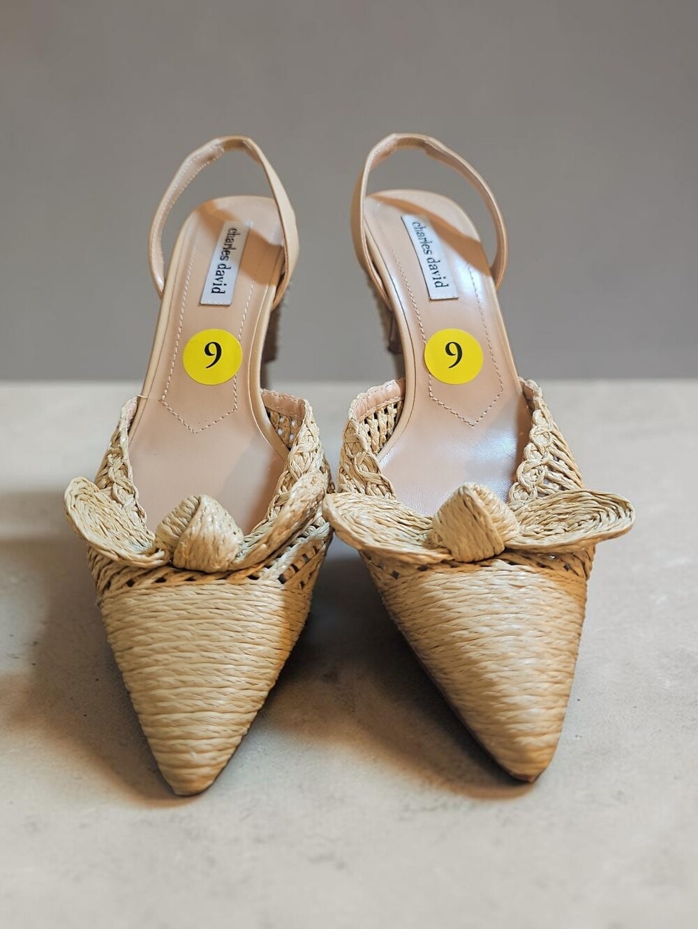 Nwot Charles David Natural Woven Pointed Slingback Heels. Size 9.